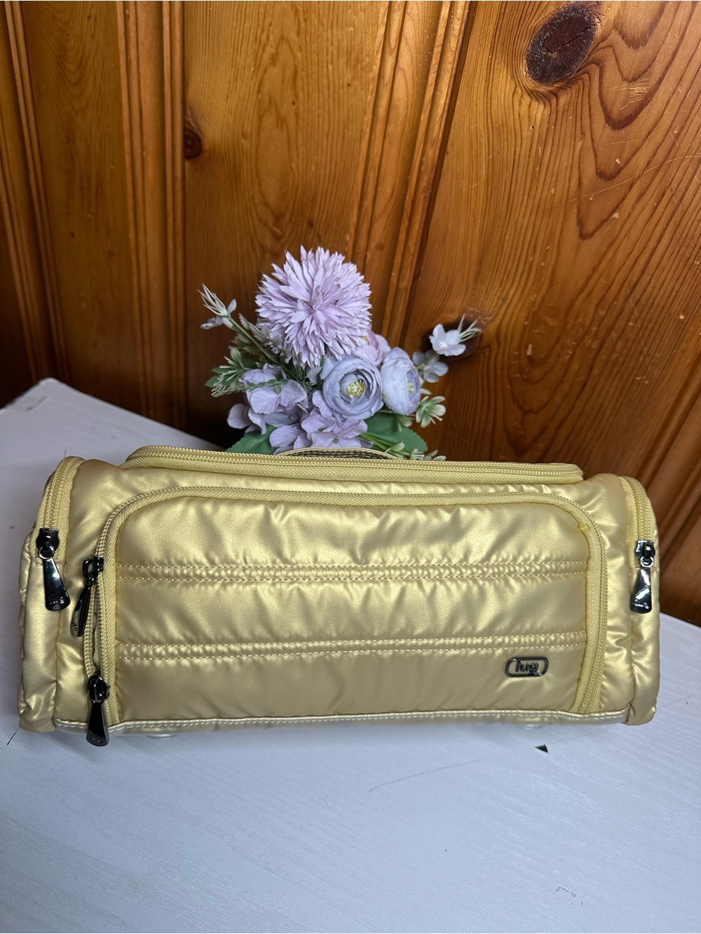 lug Metallic Light Gold Quilted Cosmetic Pouch